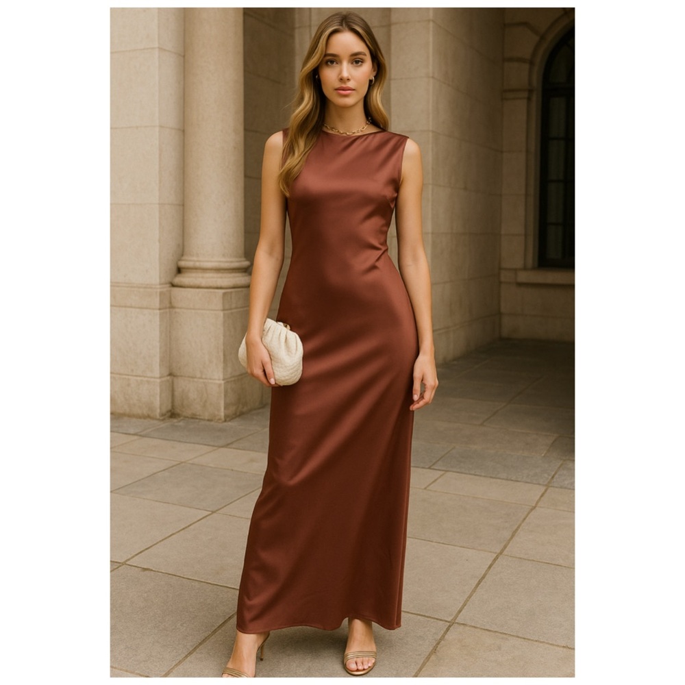 RUMER x FREE PEOPLE Kimberly Sleeveless Sheath Maxi Dress Mocha Brown Small NWT